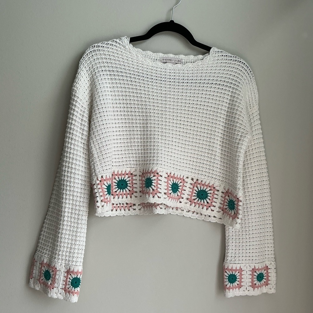 Sincerely Jules Crochet Crop Sweater Granny Square Boho Cottagecore Women’s S